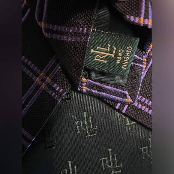 👔 LRL Lauren Ralph Lauren Green Label Silk Necktie / Neck Tie | Black & Purple - Picture 6 of 10